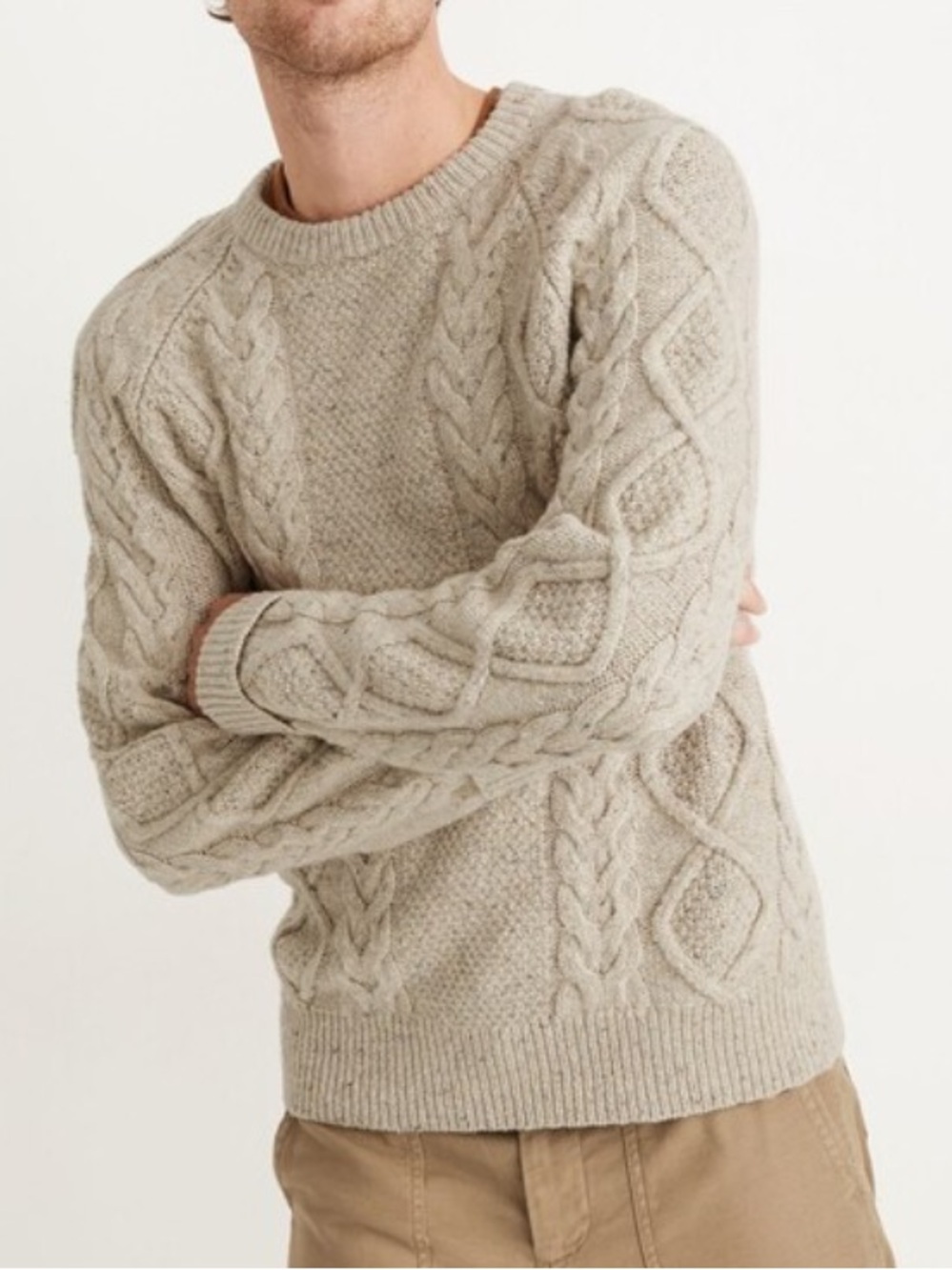 Madewell Donegal Cable Knit Fisherman Sweater in Oatmeal